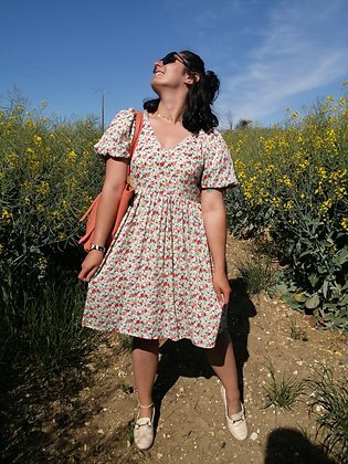 Robe manches ballons fleuris 